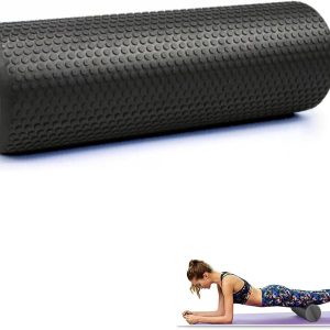 Rouleau de massage musculaire noir à picots arrondis, cylindre compact posé pour rouler les muscles