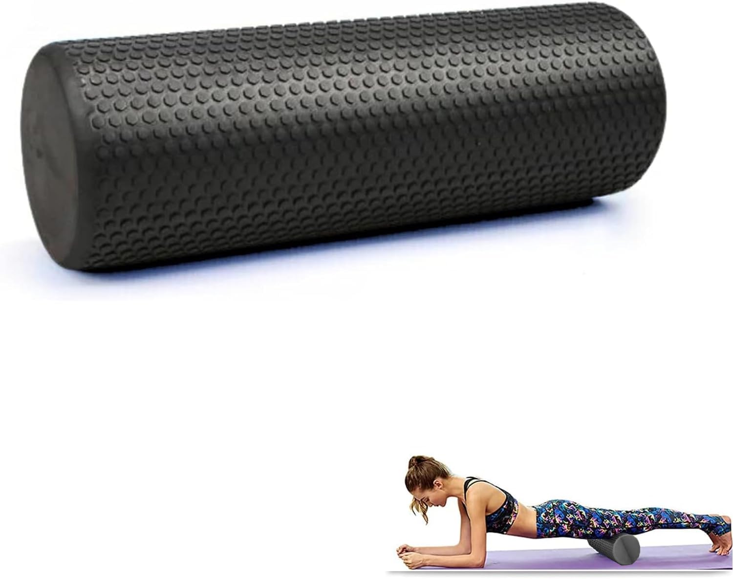 Rouleau de massage musculaire foam roller à picots Rouleau de massage musculaire noir à picots arrondis, cylindre compact posé pour rouler les muscles