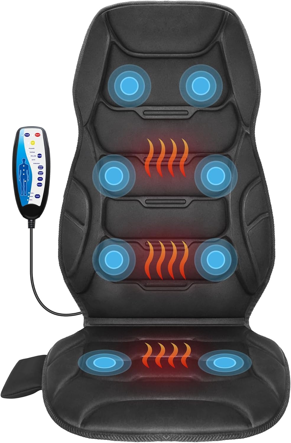 Housse de siège de massage chauffante COMFIER Housse de siège de massage chauffante COMFIER noire avec zones de vibration et télécommande filaire